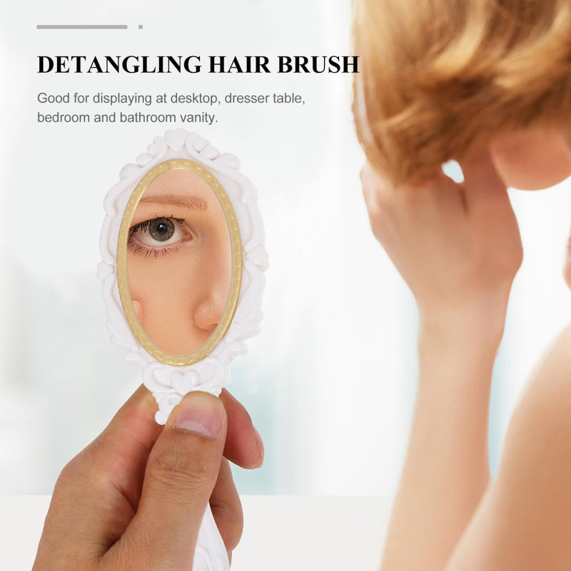 Vanity Set Comb Brush Mirror: Hand Mirror Comb Set Brush, with Storage Holder for Women Girl Creative （White）
