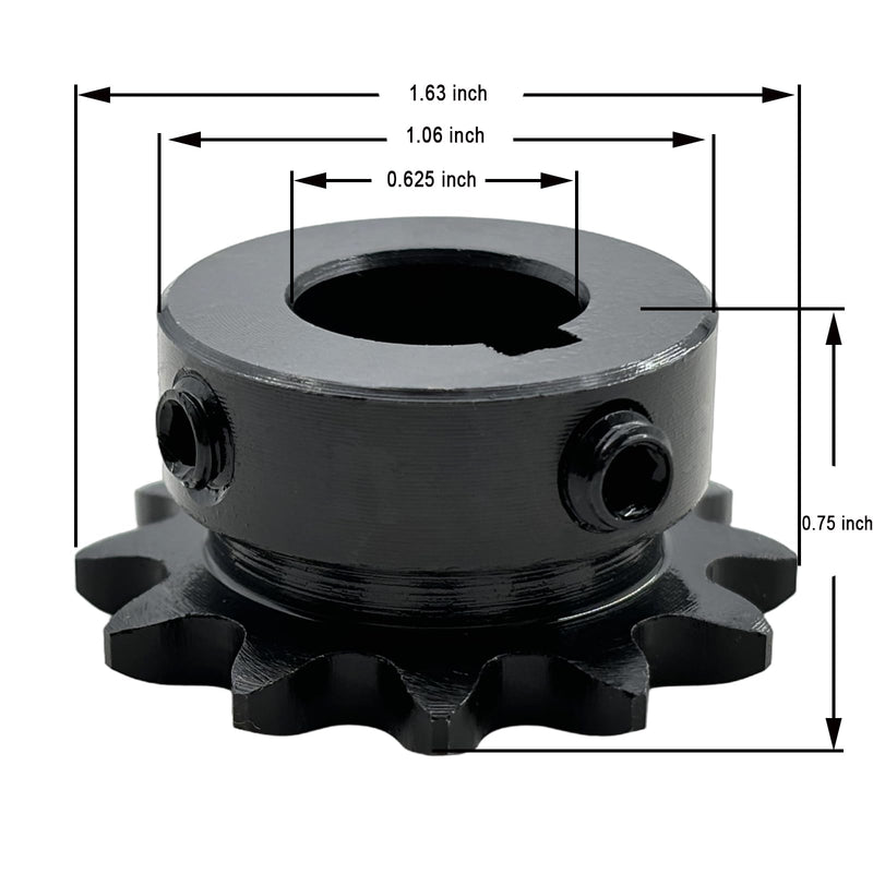 #35 Roller Chain Sprocket Type B 5/8 inch Bore 12 Tooth, Hardened Antirust 1045 Steel Drive Sprockets 35B12-5/8