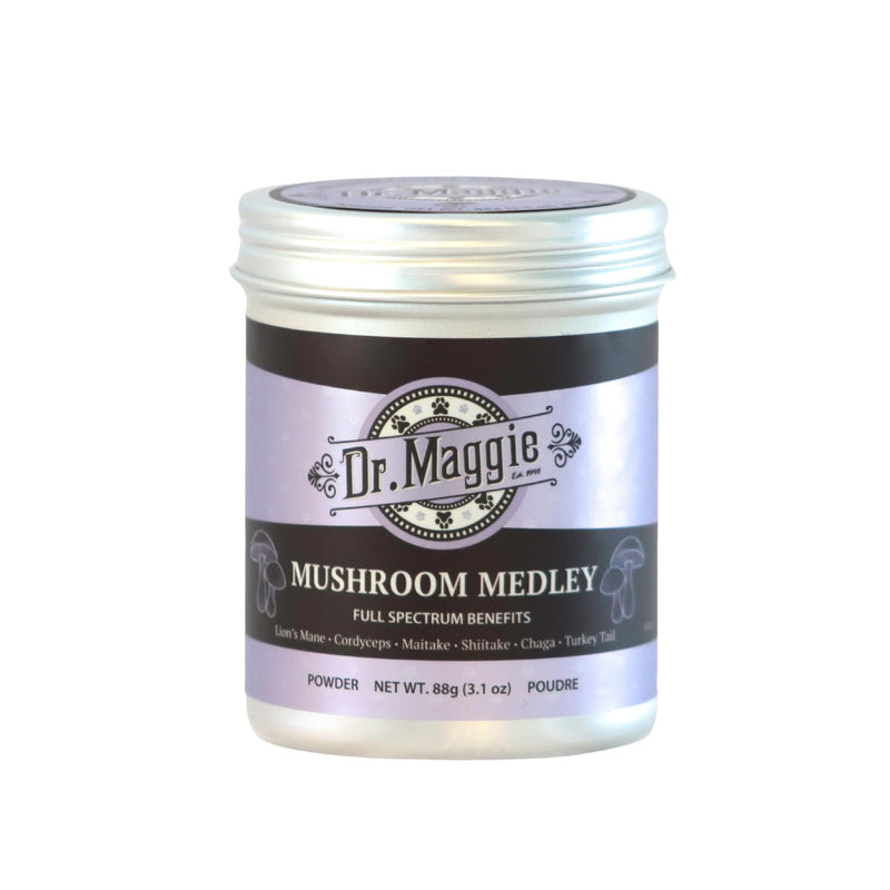 Dr. Maggie Mushroom Medley | Organic Mushroom Powder with Cordyceps Maitake Shiitake Chaga Turkey Tail and Lions Mane for Dogs and Cats | 88g