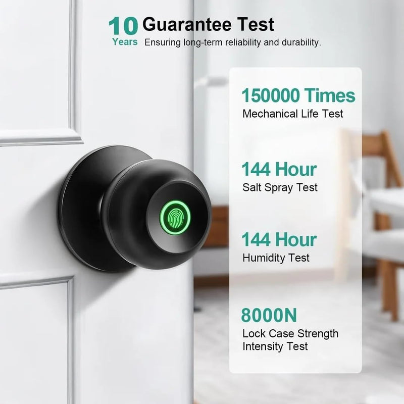 NexusLab Smart Door Knob with Fingerprint, Keyless Entry Door Lock for Bedroom, Home Office & Apartment, Biometric Door Handle with App Control, Auto Lock, Easy DIY Installation, Matte Black