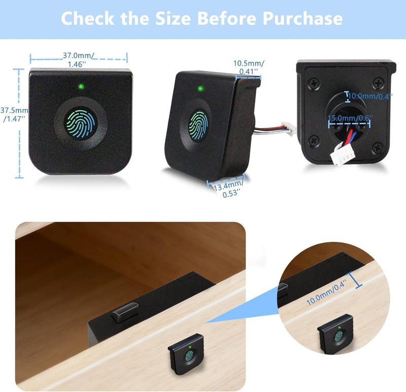 UMIKSMART Smart Cabinet Lock Fingerprint Cabinet Lock Keyless Biometric Drawer and Wardrobe Lock Hidden Hole-Free DIY Installation Secure Smart Lock for Home Office Furniture Storage