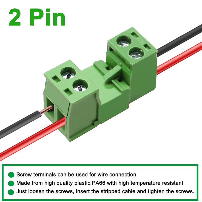 Tnisesm 16Pcs 2 Pin Screw Terminal Block Connector 5.08mm Pitch Pluggable with 2 Pin Phoenix Plug 300V 15A for 28-12AWG Cable 16Pcs -2PIN