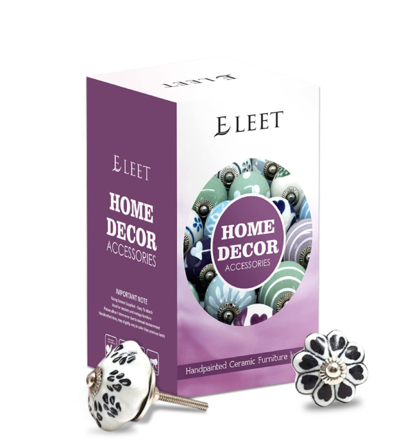Eleet Designer Ceramic Cabinet Knobs - Pack of 12 Black & White Hand Painted Vintage Cabinet Cupboard Door & Drawer Pulls Chrome Hardware (12, Black &White) Ceramic Knobs Set of 12 - NewNest Australia