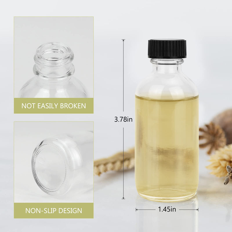 2OZ Small Glass Bottles with Lids and Funnels, 60ml Boston Round Glass Bottles, Perfect for Diy Essential Oils, Perfumes, Whiskey and Juices, 6 Pack Clear