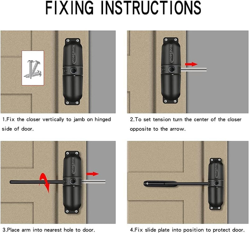 Safety Spring Door Closers, Adjustable Closing Door Hinge, Automatic Stopper Fire Rated, to Convert Hinged Doors to Self Closing Doors - Black