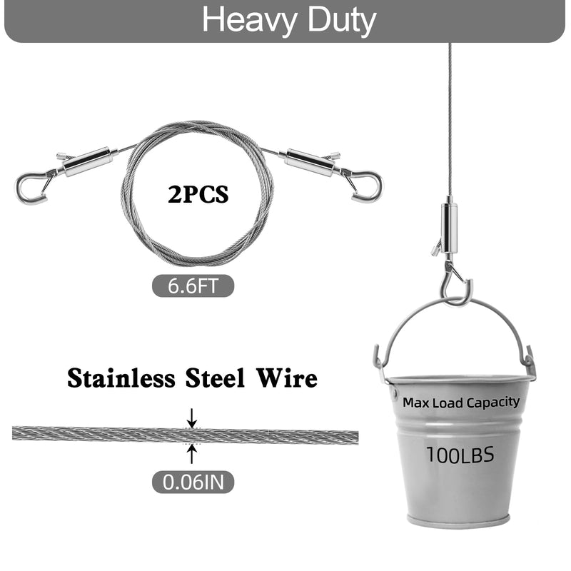 2Pcs Adjustable Picture Hanging Wire, Upgrade Mirror Frame Hanging Kit, 6.6FT Heavy Duty Stainless Steel Wire Rope, Supports Up to 100lbs