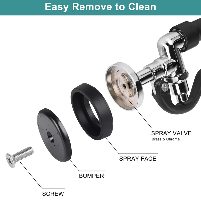 Pre Rinse Sprayer 1.42 GPM High Pressure Commercial Sink Sprayer Head for Restaurant Industrial Faucets, Spray Valve Dish Nozzle Without Handle Fits for T&S Brass Spray Valve Replace B-0107 Black