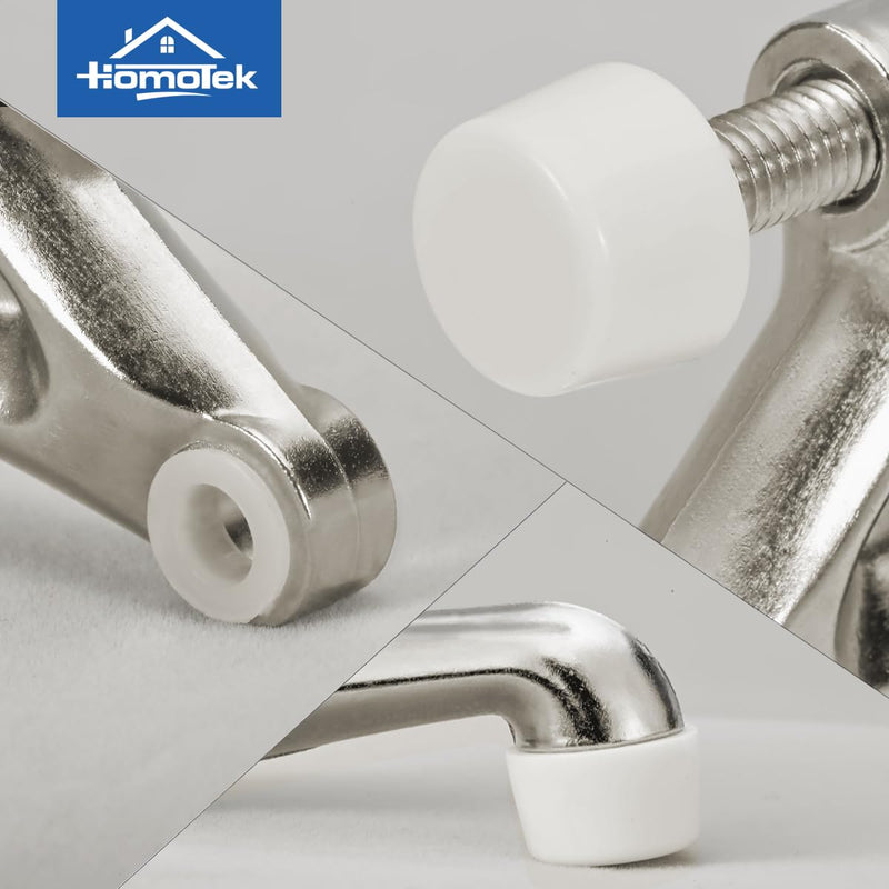 HOMOTEK 1 Pack Hinge Pin Door Stoppers, Hing Door Stops, Adjustable Deluxe Heavy Doorstops for Top of Door, Door Hinge Stoppers with White Rubber Bumper Tips,Satin Nickel Satin Nickel
