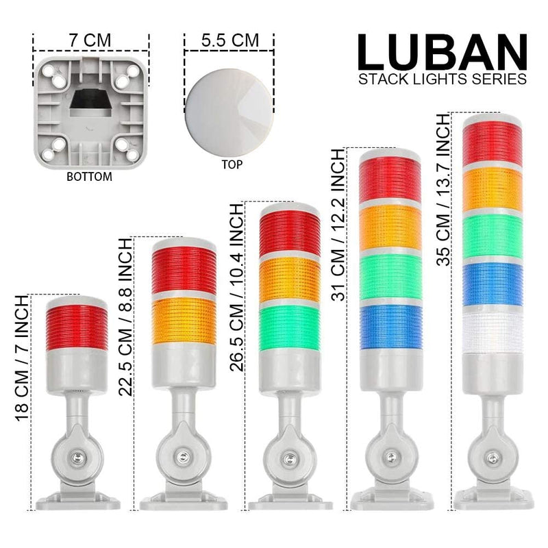LUBAN Led Signal Tower Stack Lights, Industrial Signal Warning Lights, Column Tower Lamp Andon Lights with Rotatable Base, Steady/Flashing Light Switchable,12V 24V DC(3-Layer, with Buzzer) RED/YELLOW/GREEN DC 12-24V 3 Layer/with Buzzer