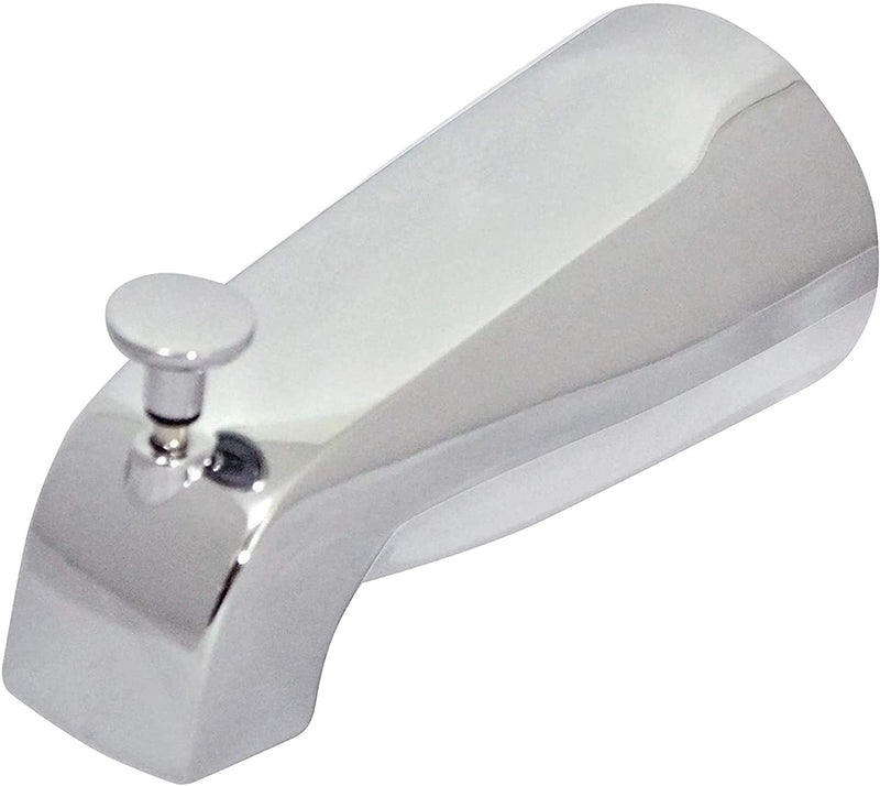 Tub Spout with Front Diverter, 1/2 inch IPS Female Front End Thread, 5-1/4 inch Overall Length, for 4 inch to 4-3/8 inch Length Galvanized Pipe Nipple, Polished Chrome Finish