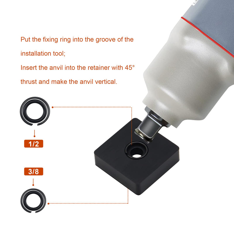 1/2" and 3/8" Impact Retaining Socket Clip with O-Ring, Including Anvil Retaining Ring Install Tool for Electric/Pneumatic Wrench（6/Pack）