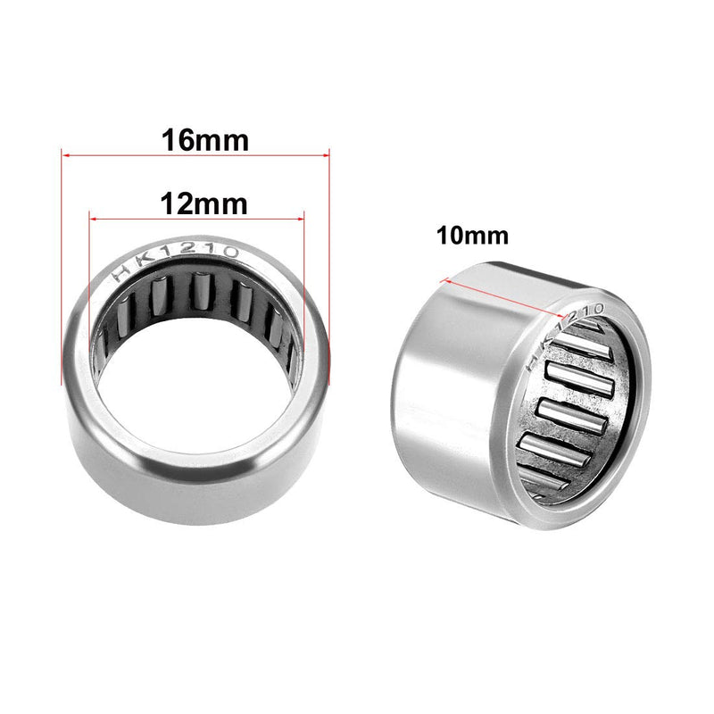 uxcell HK1210 Drawn Cup Needle Roller Bearings, Open End, 12mm Bore Dia, 16mm OD, 10mm Width (Pack of 5) 12x16x10mm