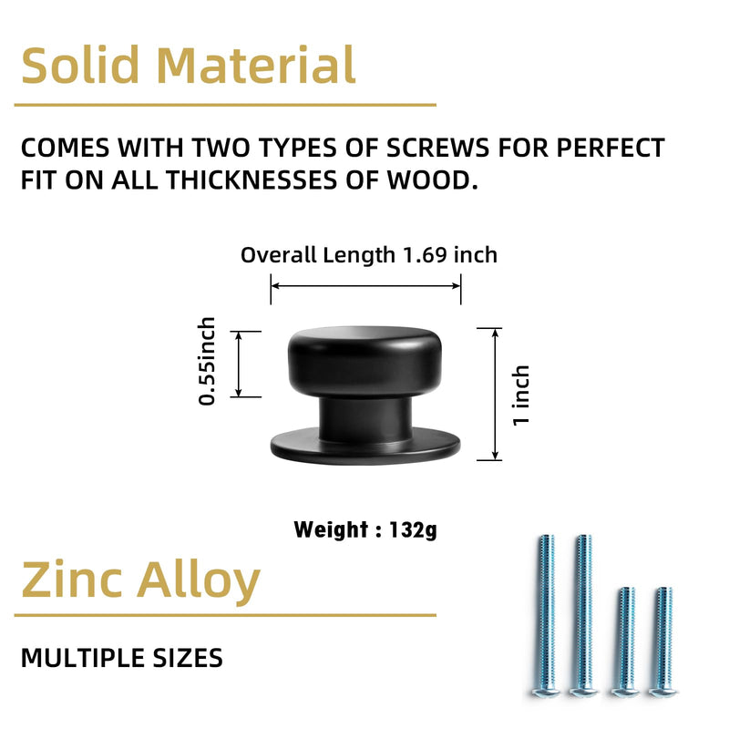 Goo-Ki Matte Black Cabinet Knobs,6-Pack Zinc Alloy Drawer Knobs Dresser Pulls Single Hole,Drawer Knobs for Dresser Drawers 1-1/5 Inch Diameter 9623-B-DADAN