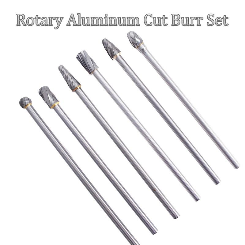 kimllier 6Pcs 10mm Rotary Aluminum Cut Burr Set 6mm 1/4 Inch Head 150mm Carbide Bit Fit for Woodworking, Drilling, Metal Carving, Engraving, Polishing