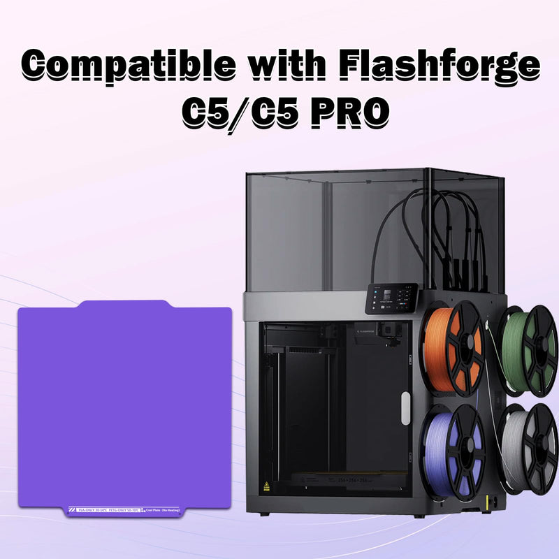 Cool Build Plate for FLASHFORGE Creator 5/Creator 5 Pro No Heating No Glue Purple Cold Low Temperature Double Sided Smooth PEI Sheet Flexible Spring Steel Plate Removable Platform