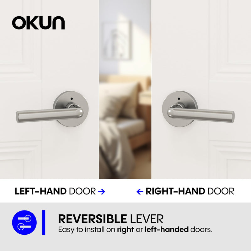 Okun Arc 1-Pack Brushed Nickel Privacy Door Levers – Push Button Lock, Reversible, Sleek Concealed-Mount Design for Bedroom & Bathroom 1 Pack