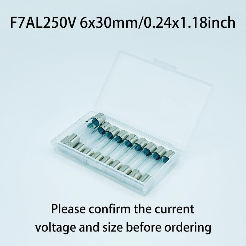 Fast Blow Fuse F7AL250V 6x30mm Pack of 10 Glass Fuse 7A 7Amp 250V Glass Fuses 0.24x1.18 Inch