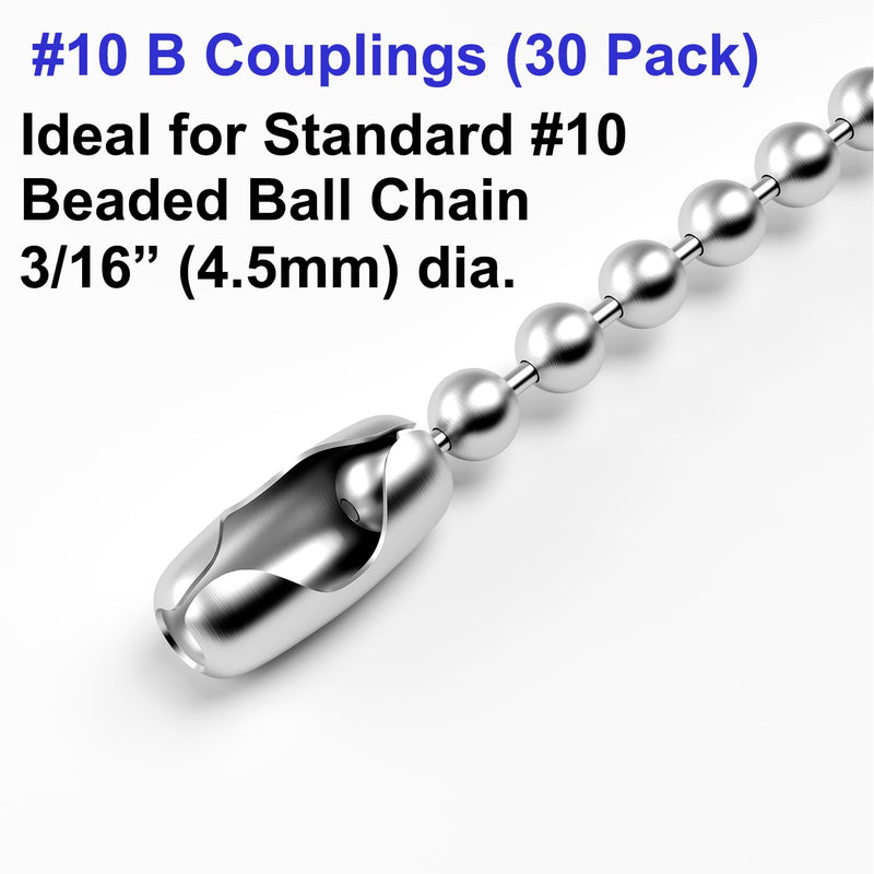 30PCS Beaded Chain Connector, Stainless Steel 4.5mm #10 Ball Chain Cord Connector Clips 30