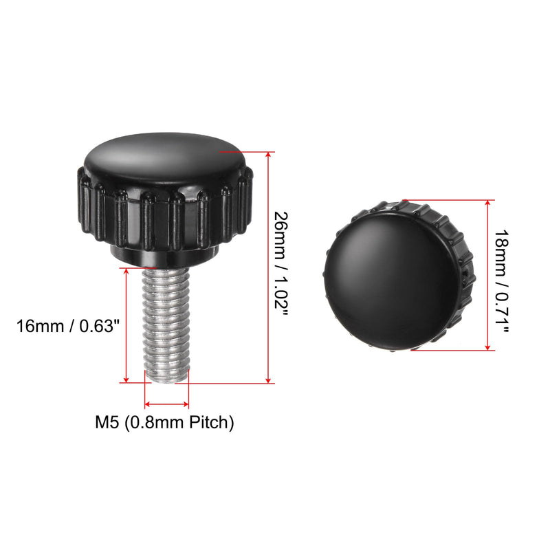 uxcell 8pcs Knurled Clamping Knobs M5 x 16mm Metric 304 Stainless Steel Male Thread Thumb Screw on Type 18mm Plastic Round Head Threaded Hand Bolt Stud Knobs Black M5 x 16mm x 18mm
