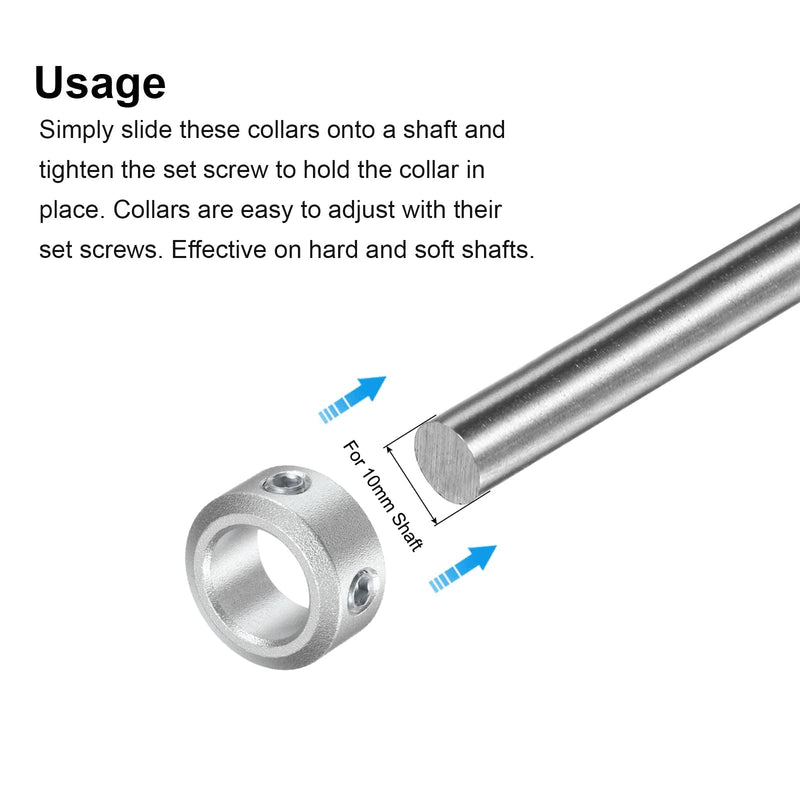 uxcell Set Screw Shaft Collar for 10mm Shaft, 2pcs Clamping Collars 16mm OD, 8mm Thickness, Aluminum Alloy Clamp-On Collar with M4 Set Screws and a Wrench