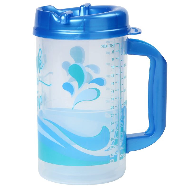Plum Hill Drink More Water Plastic Tracking Hospital Mug With Measurements, Water Cup with Straw, 32 Oz Hospital Cup with Lid and Straw, Hospital Water Bottle with Straw (Pearl Blue) Pearl Blue