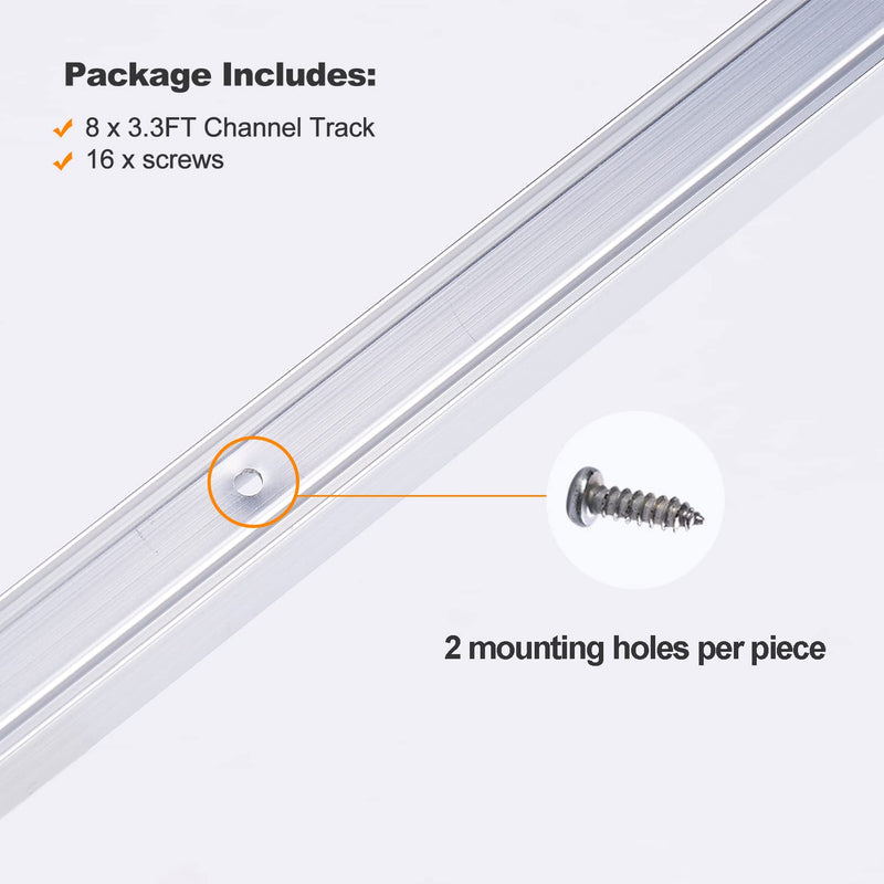 Shine Decor 3.3FT/1M Aluminum Track Channel Mounting Bracket, for 8x16mm and 7x14.5mm LED Mini Neon Rope Lights, Pack of 8 Aluminum Track for 8x16/7x14.5mm Neon