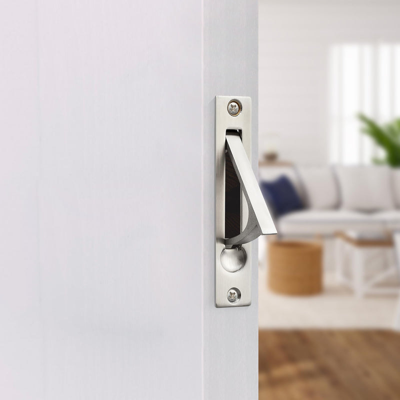 JOY DECOR 2 Pack Satin Nickel Pocket Door Pull, Solid Flush Edge Handle, Pocket Door Hardware