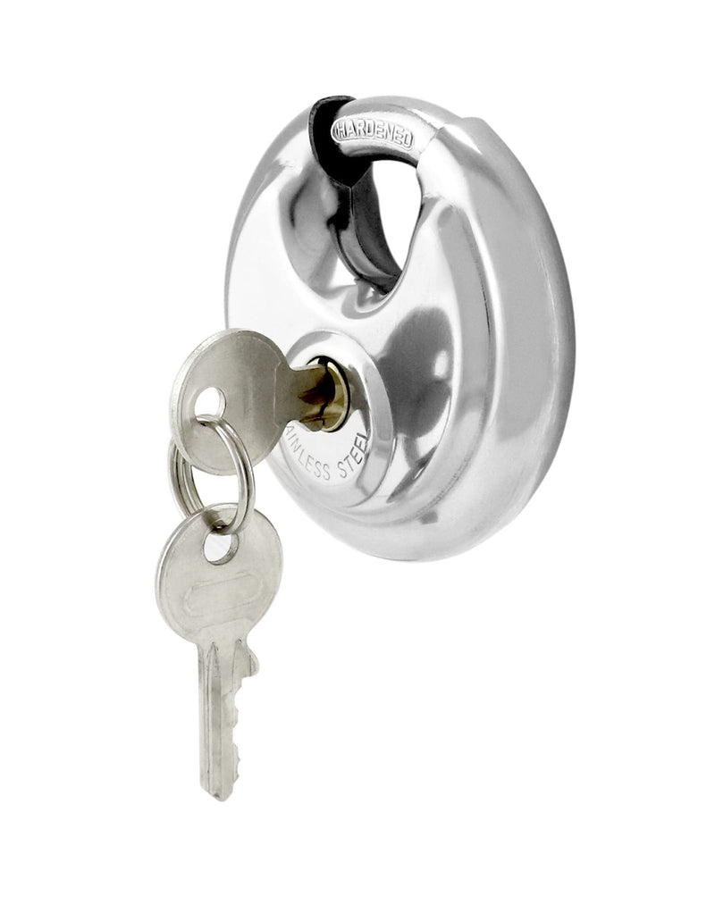 QWORK Disc Locks, 1 Pack Heavy Duty Steel Keyed Padlock Disc Storage Locks for Storage Unit, Moving Trailers, Shed, Fence, 3/8" Shackle Padlock with keys