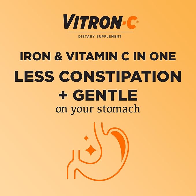 Vitron-C High Potency Iron Supplement with 125 mg Vitamin C, Dye Free, Vegan, Gluten Free, 60 Count
