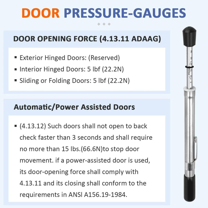 Door Pressure Gauge 0-35 Lbs with Plastic Protective Tube，Door Testing Tool That Meets ADA Requirements