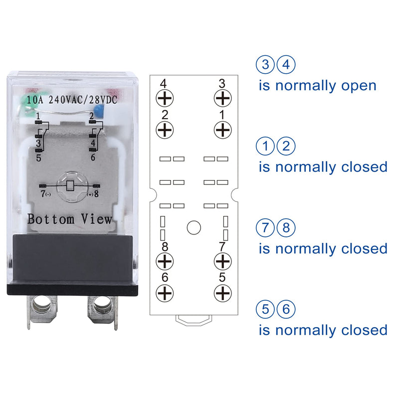 Electromagnetic Power Relay, 8-Pin 10 AMP 110V/120V AC Relay Coil with Socket Base, LED Indicator, DPDT 2NO 2NC - MY2NJ 2PCS [Applicable for DIN Rail System] AC 110V 8Pin-10A-2PCS