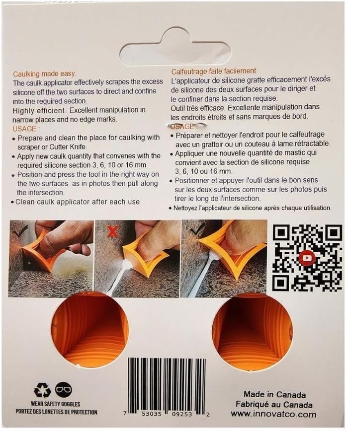 Silicone Caulking Tool,Sealant Finishing Tool,Silicone applicator effective sealing tools for Kitchen,Bathroom,Joint,4 different sections 4.6.10.16mm developed and produced by Innovatco in Canada