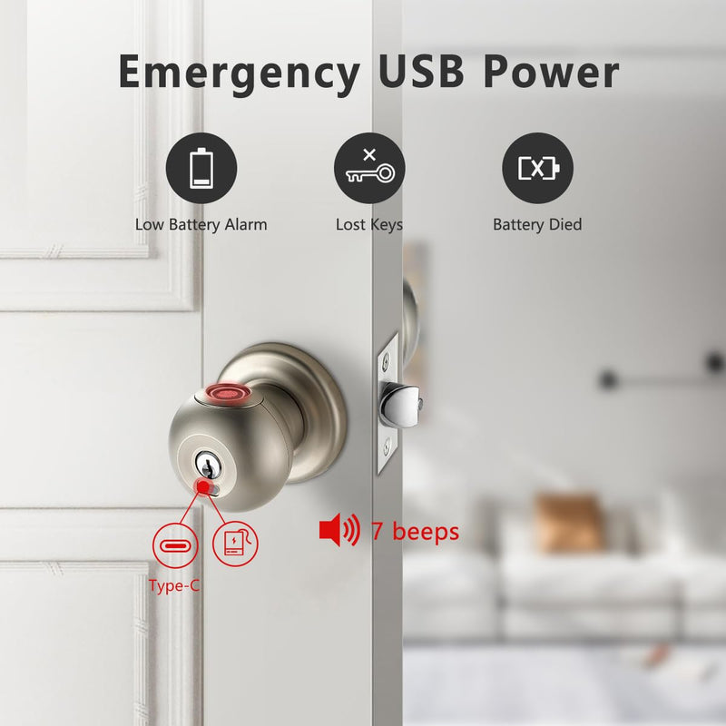 Fingerprint Door Lock, Smart Fingerprint Door Knob with Lock, Biometric Door Lock, Keyless Thumbprint Entry Door Lock for Bedrooms, Hotels, Apartments, Offices and Garages 1 Silver