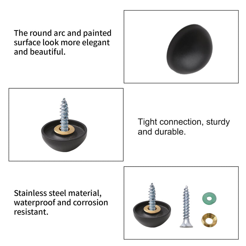 INCREWAY Hemispherical Black Mirror Screws, 20 Sets 18mm Zinc Alloy Thicker Mirror Screws Cap with Decorative Cover Nails