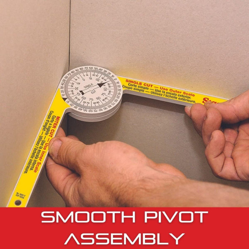 Starrett Hardened Plastic Miter Protractor Angle Finder with Two Laser Engraved Scales - Ideal for Carpenters, Plumbers, and All Building Trades - 7" Length - 505P-7 Plastic Dial Reading Miter