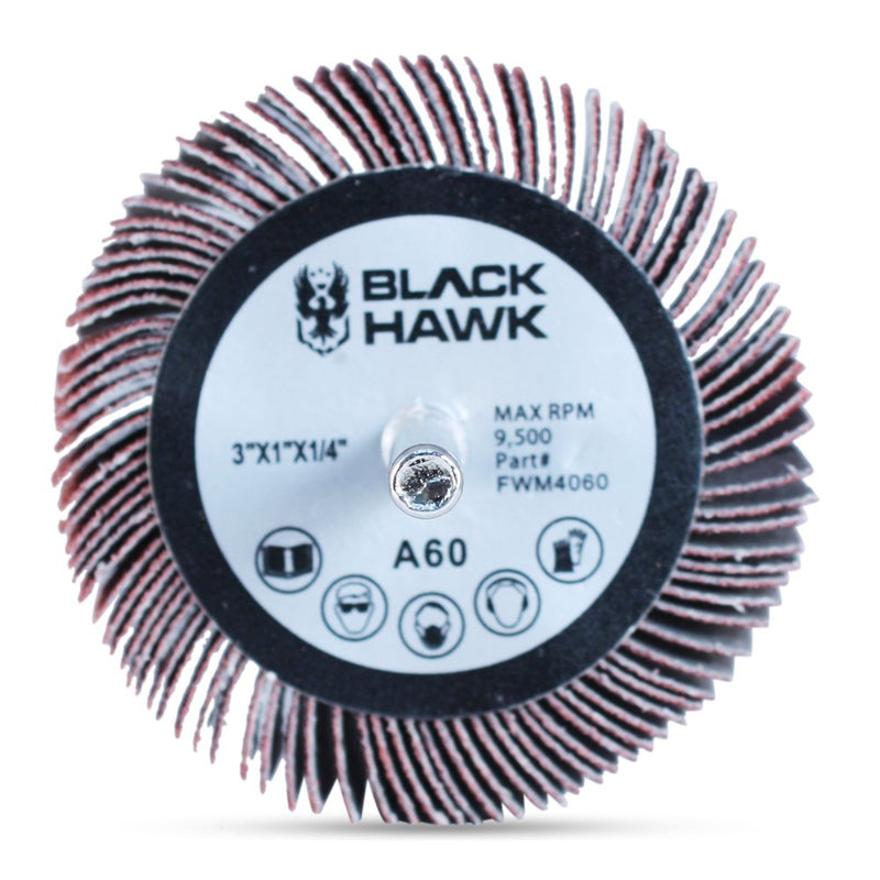 BHA Aluminum Oxide Shank Mounted Flap Wheels, 3” x 1” x 1/4”, 120 Grit - 5 Pack