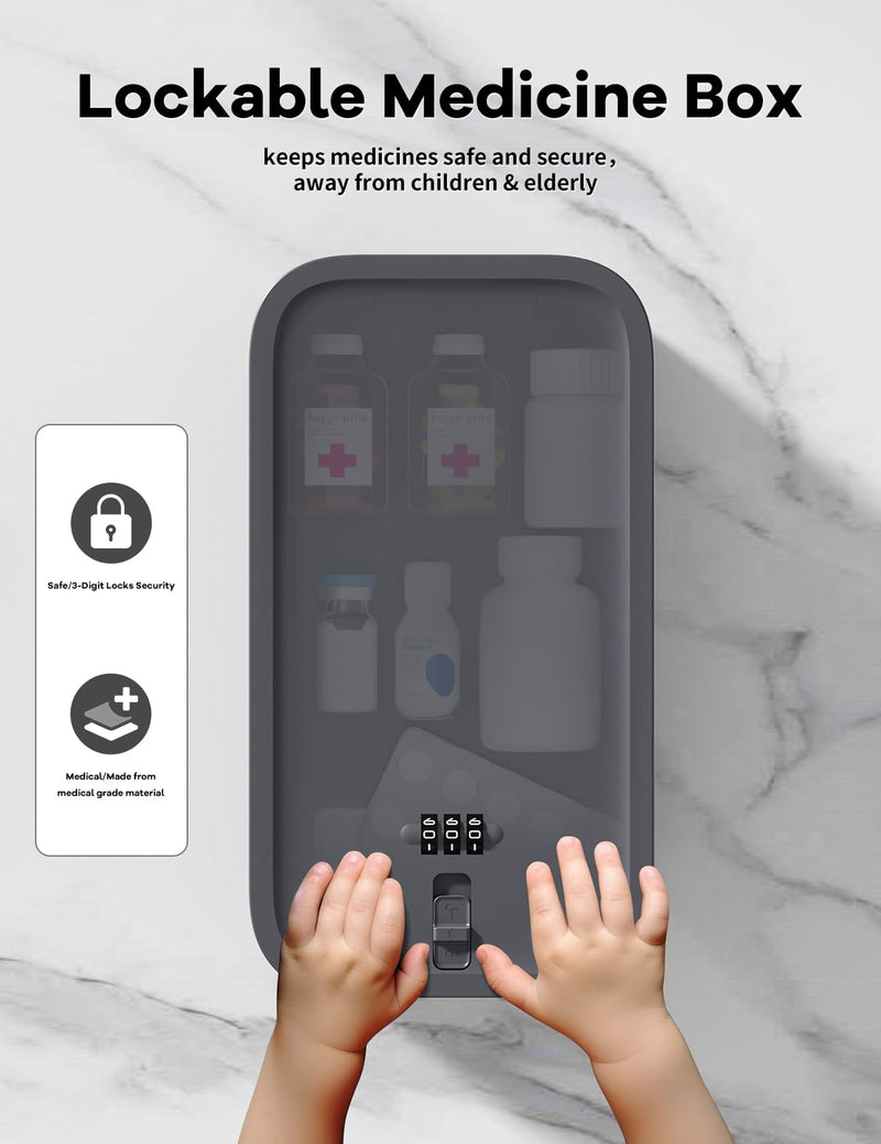 Small Lock Box for Medication Safe, Lockbox for Phone Jail, 2 Litre Medicine Lockable Storage Box with Code for First Aid Kits, Locked Food/Snackle Box Container for Home/Fridge/Office Grey Blue