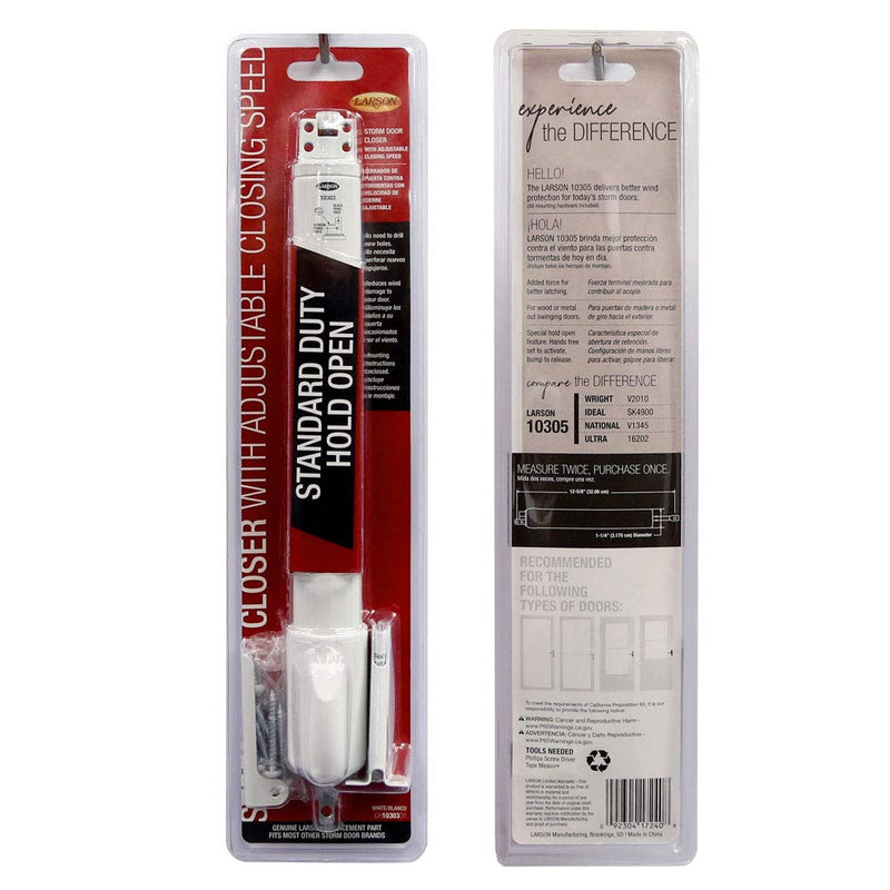 LARSON Certified White Storm Door Piston Hold-Open Kit, Storm Door Closer can Hold Door Open for Hands Free Access