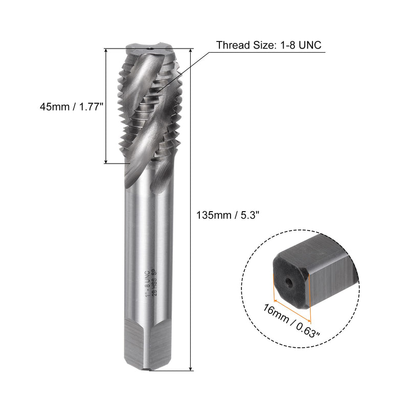 uxcell Spiral Flute Taps, 1-8 UNC 2B High Speed Steel (HSS) Uncoated Machine Thread Milling Threading Screw Tap 4 Flutes Tapping Tool