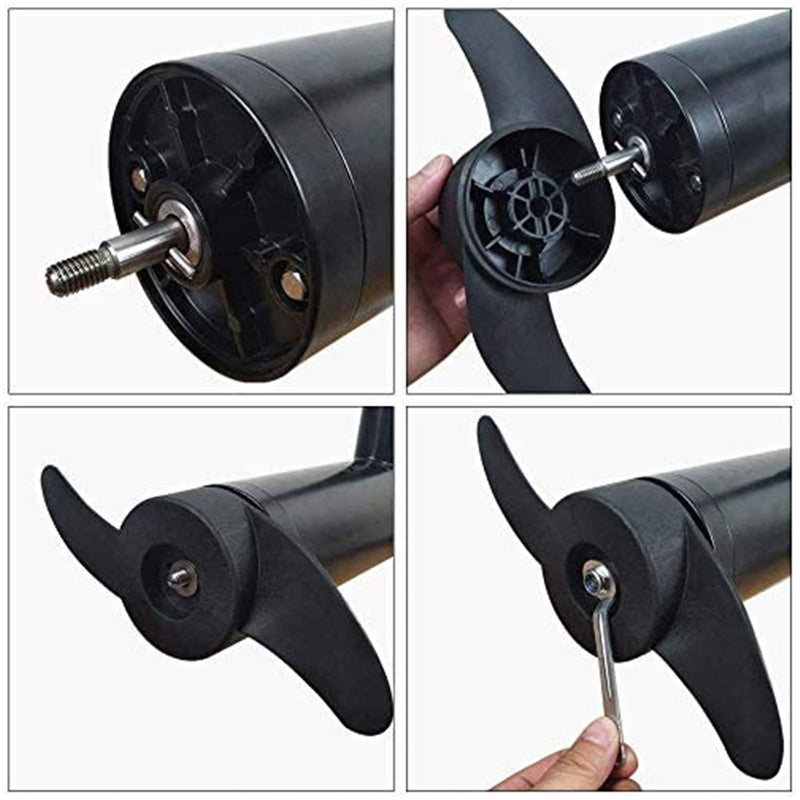 2 Blade Plastic Outboard Propeller Kit - Electric Trolling Motor Parts for 50lb-88lb Outboards, 12V-24V Motors, Black