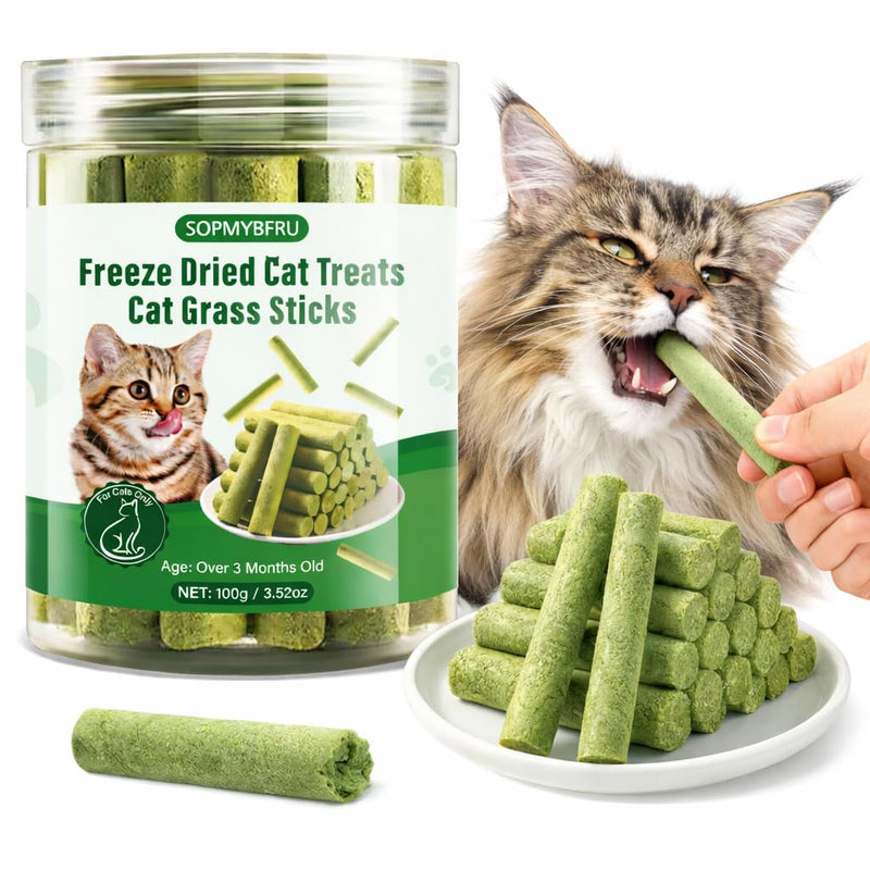 Cat Grass Teething Stick, 100g / 3.52oz Natural Cat Grass Treats for Indoor Cats, Cat Chew Stick for Hairball Cleaning, Appetite Boosting & Dental Health, Edible Cat Toys