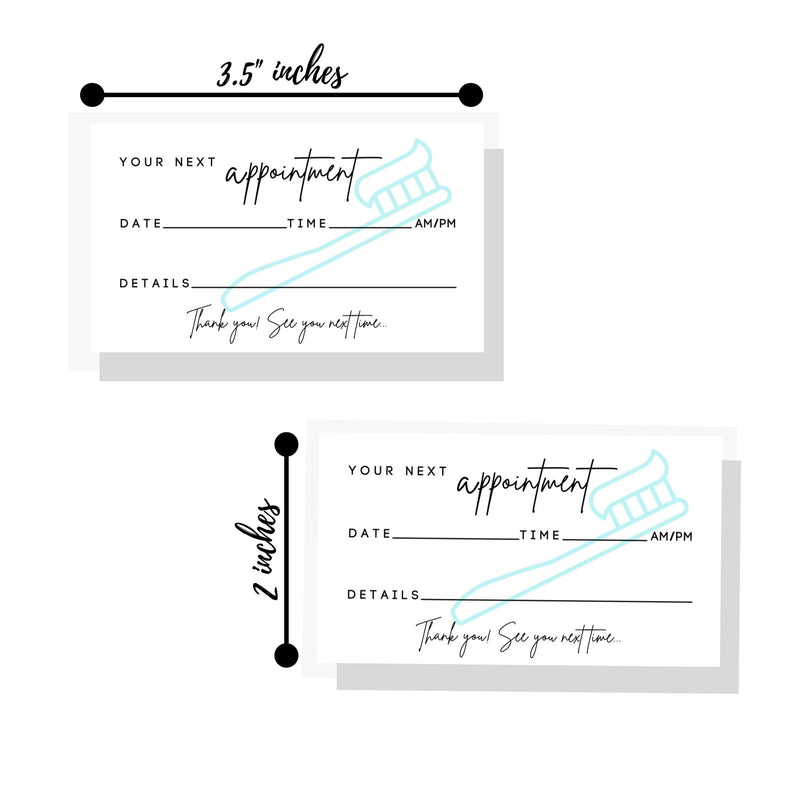 Dental Appointment Reminder Cards | 50 Pack | Teeth Whitening, Dental Office, Client Reminder, Patients, Pediatric Dentist, Orthodontics, Bulk 2x3.5” Minimalist Teal Toothbrush