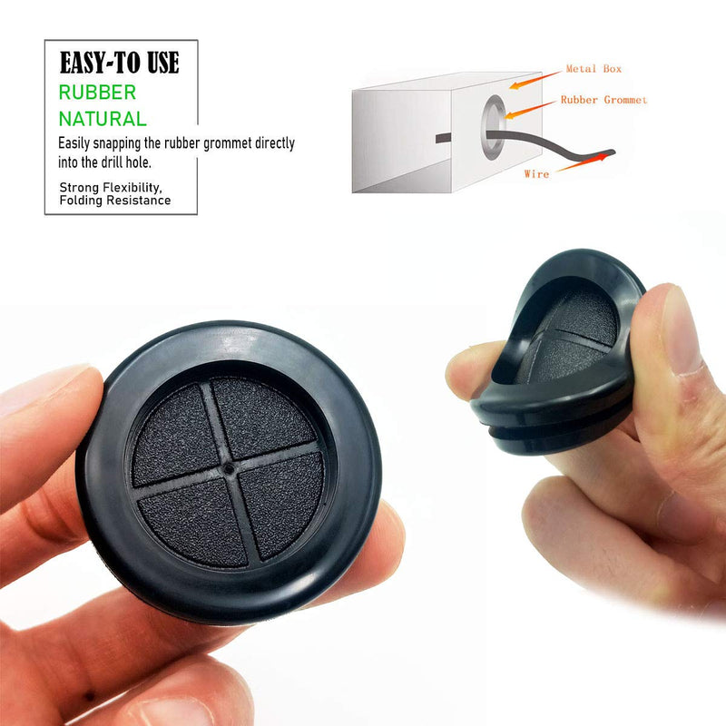 1-1/4 in Rubber Grommets for Wiring,1 in ID, Double-Sided Rubber Plugs for Holes Firewall Grommet Automotive, Wire Cable Protection for Metal Electric Box, 15 Pcs 25.4x30 mm, Black 1-1/4" DH,1" ID