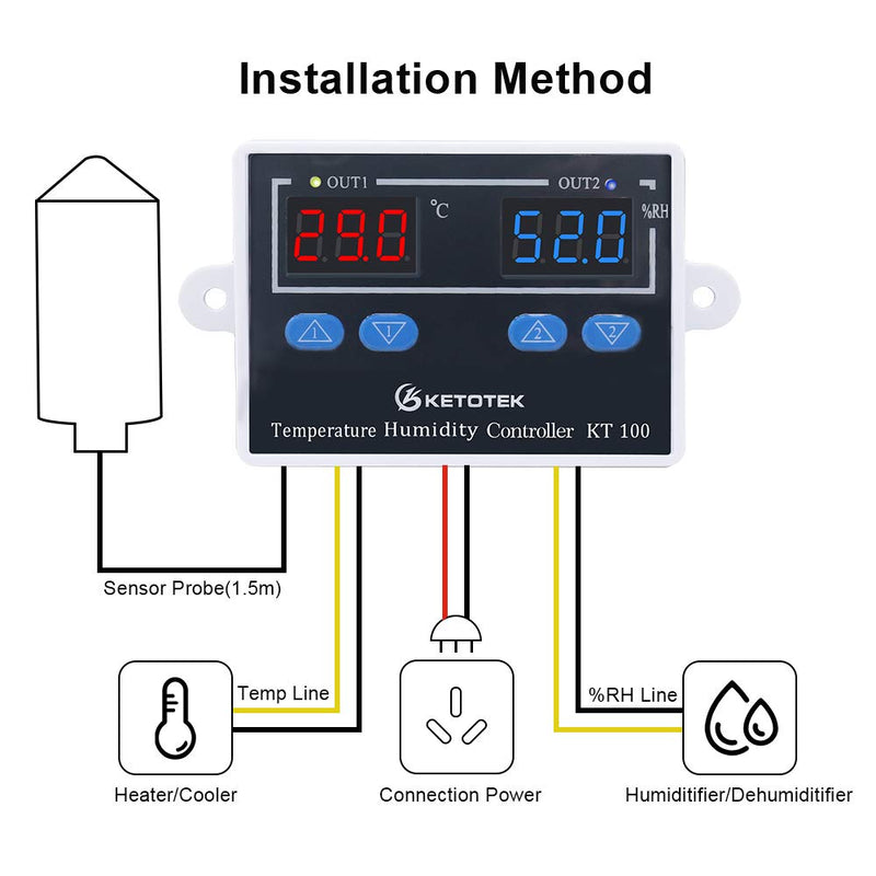 KT100 Humidity Temperature Controller 120V Thermostat Humidistat Control
