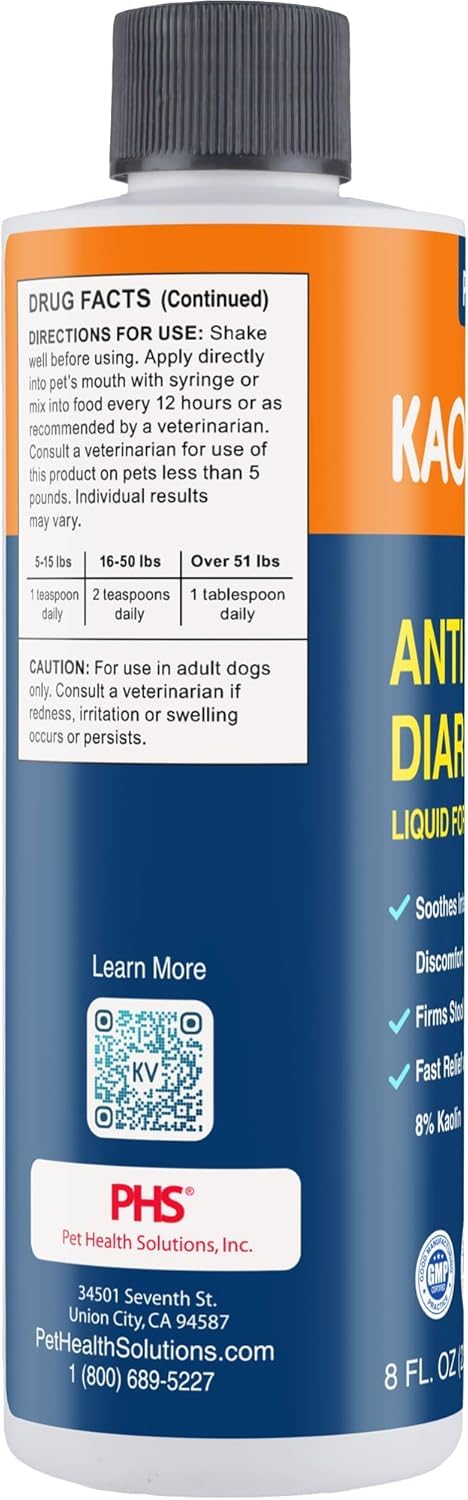 Dog Anti Diarrhea Liquid for Dogs & Puppies, 8 fl oz (236 mL) – Fast Acting Diarrhea Relief with 8% Kaolin, Upset Stomach, Firms Stool & Soothes Intestinal Discomfort