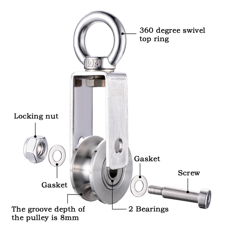 40mm Cable Pulley Wheel, Swivel Single Pulley Block, Bearing Inside, for Pulley System Gym Equipment, Lifting, Winch, Loading 550lb 1 Pack Swivel pulley