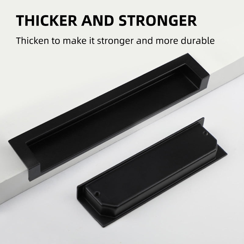 Recessed Cabinet Handle, Flush Cabinet Pulls, Zinc Alloy Recessed Finger Pull, Suitable for Kitchen Cabinets, Drawers, and Wardrobes. (2, Black, 6.3 inch) Hole Center:6.3 in 2