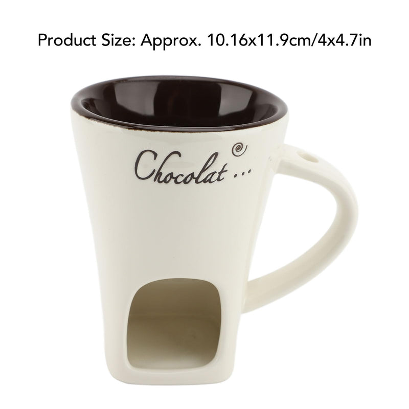 Chocolate Fondue Mug, Premium Ceramic Tealight Candle Heated Melting Cup with Fork for Dessert Parties Romantic Dinners Family Gatherings White 4.7 Inches