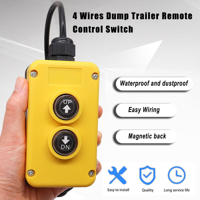 Taiss 4 Wire Dump Trailer Remote Control Switch 12V DC Dump Trailer Controller,Industrial Pushbutton Switches Up Down Control Switch for Truck Lift Unloading Trailer Tipper F-G018-4W