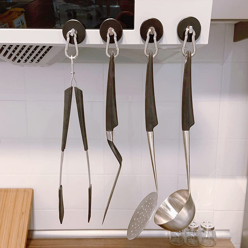 Magnetic Hooks 170lbs Heavy Duty Black Magnet Hooks with Swiveling Carabiner for Hanging Refrigerator Strong Large Neodymium Magnet (170LBS-2PACK-BLACK) 170LBS-2PACK